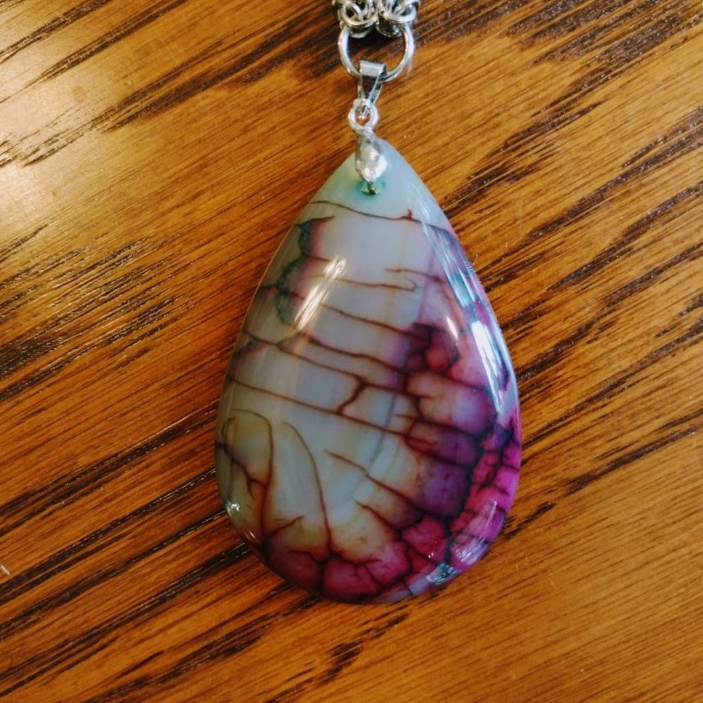 Handmade byzantine necklace with natural stone pendent